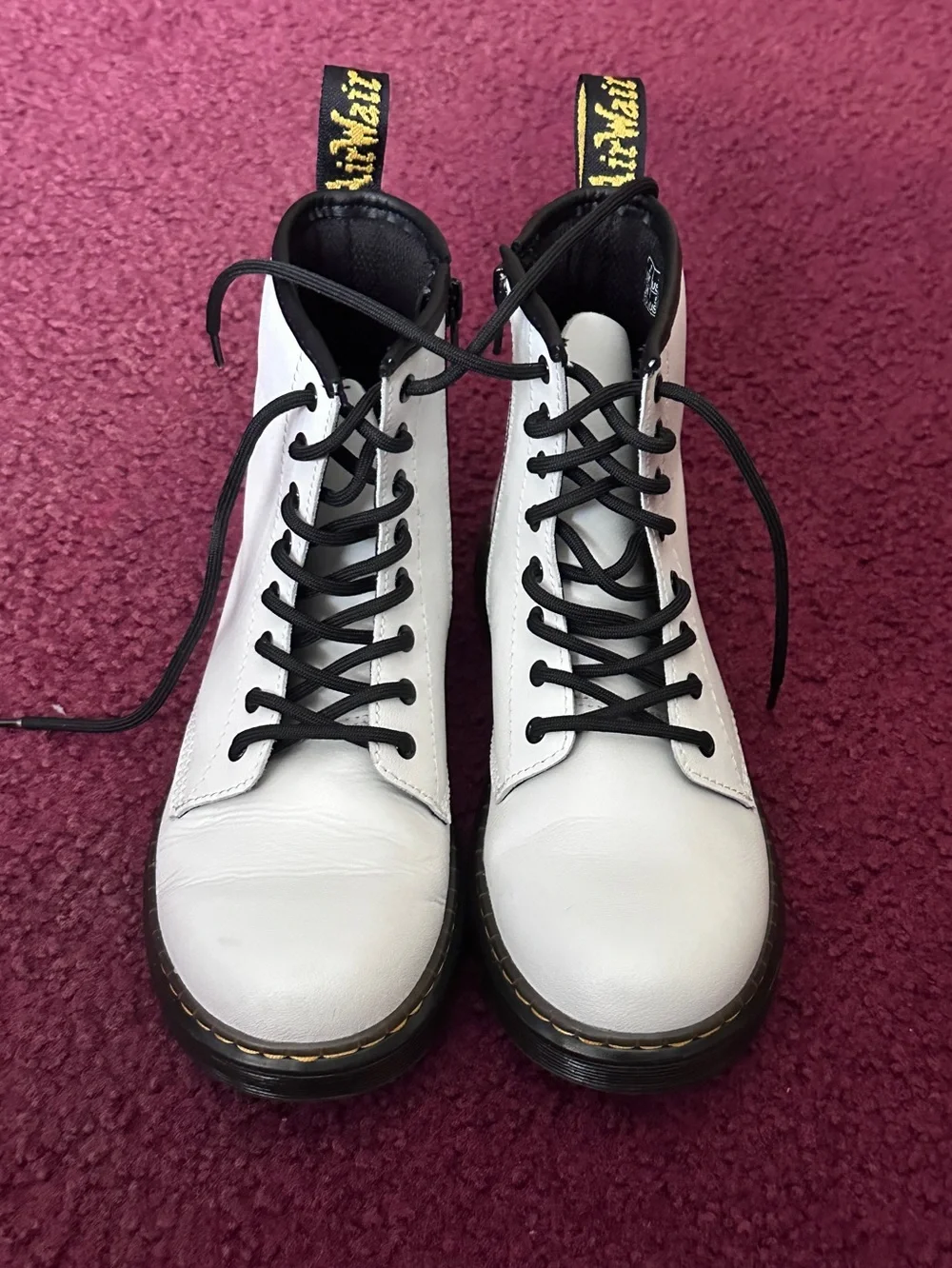 Dr. Martens White Leather Combat Boots Big Kid Youth Size 4